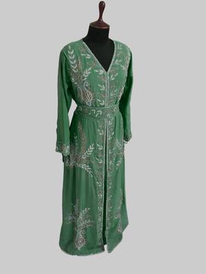 Dark Green color Full Sleeves Handmade Moroccan Kaftan 3