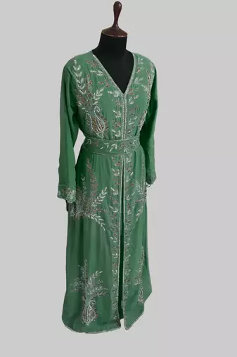 Dark Green color Full Sleeves Handmade Moroccan Kaftan