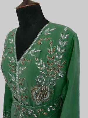 Dark Green color Full Sleeves Handmade Moroccan Kaftan 4
