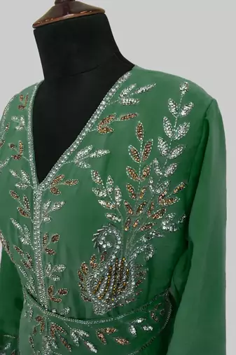 Dark Green color Full Sleeves Handmade Moroccan Kaftan