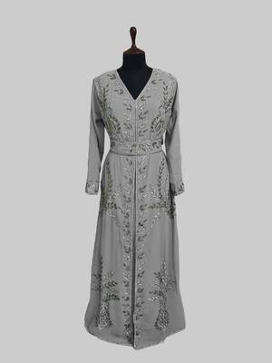Grey color Full Sleeves Handmade Moroccan Kaftan 1