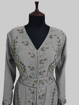 Grey color Full Sleeves Handmade Moroccan Kaftan 2