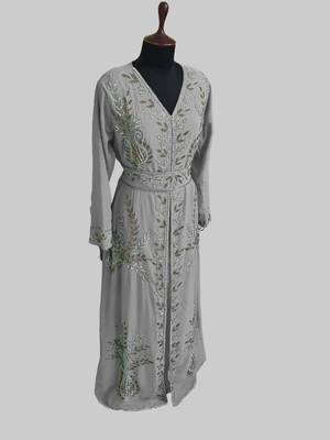 Grey color Full Sleeves Handmade Moroccan Kaftan 3