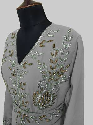 Grey color Full Sleeves Handmade Moroccan Kaftan 4