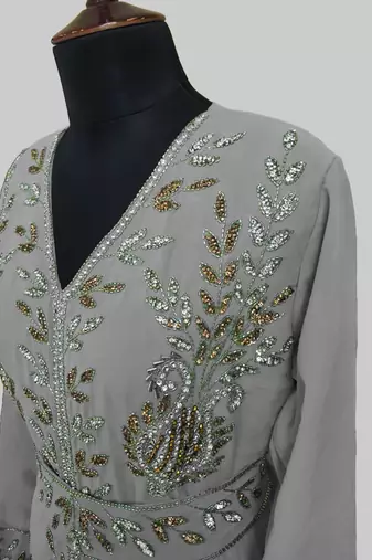 Grey color Full Sleeves Handmade Moroccan Kaftan