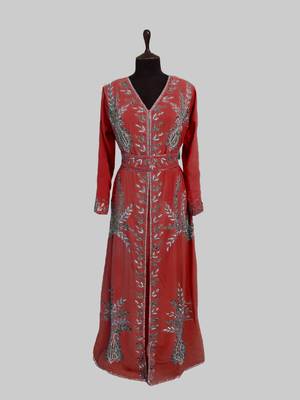 Maroon color Full Sleeves Handmade Moroccan Kaftan 1