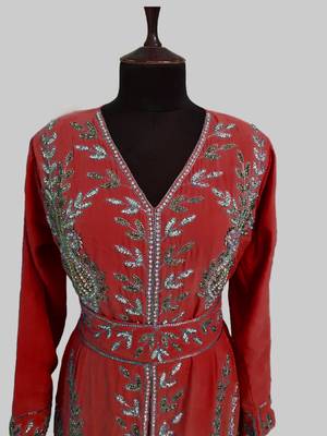Maroon color Full Sleeves Handmade Moroccan Kaftan 2
