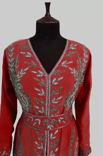 Maroon color Full Sleeves Handmade Moroccan Kaftan