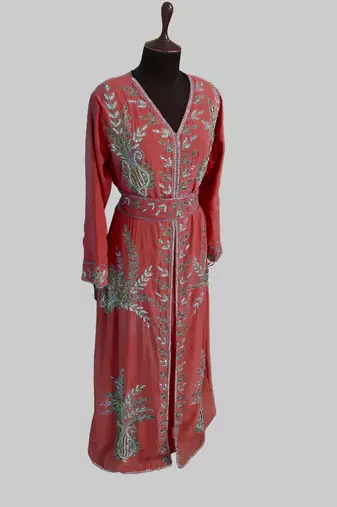 Maroon color Full Sleeves Handmade Moroccan Kaftan