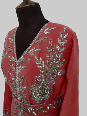 Maroon color Full Sleeves Handmade Moroccan Kaftan 4