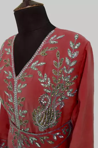 Maroon color Full Sleeves Handmade Moroccan Kaftan