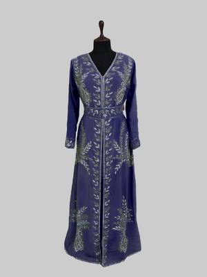Navy Blue color Full Sleeves Handmade Moroccan Kaftan 1