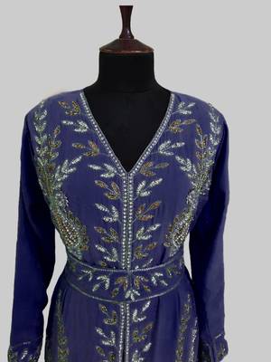 Navy Blue color Full Sleeves Handmade Moroccan Kaftan 2