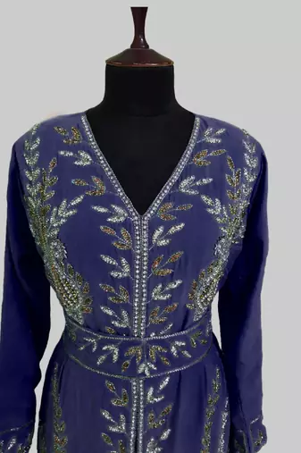 Navy Blue color Full Sleeves Handmade Moroccan Kaftan
