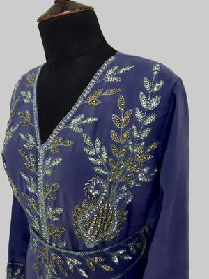 Navy Blue color Full Sleeves Handmade Moroccan Kaftan 4