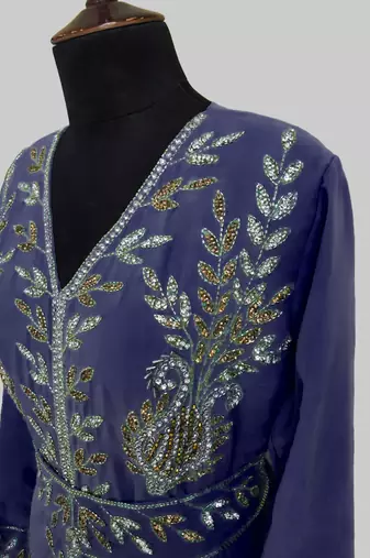 Navy Blue color Full Sleeves Handmade Moroccan Kaftan