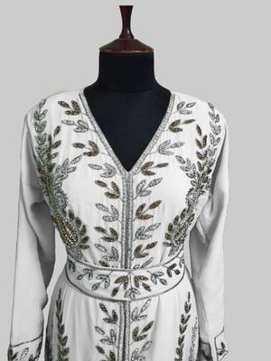 Off White color Full Sleeves Handmade Moroccan Kaftan 2