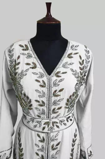 Off White color Full Sleeves Handmade Moroccan Kaftan