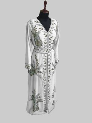 Off White color Full Sleeves Handmade Moroccan Kaftan 3