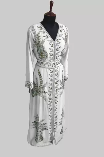 Off White color Full Sleeves Handmade Moroccan Kaftan