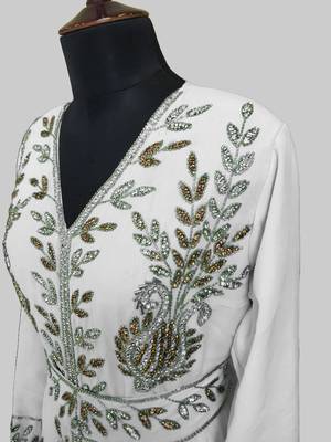 Off White color Full Sleeves Handmade Moroccan Kaftan 4