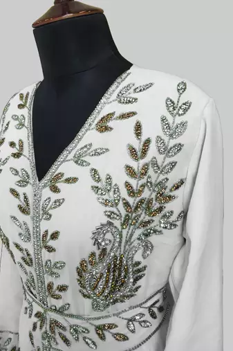 Off White color Full Sleeves Handmade Moroccan Kaftan