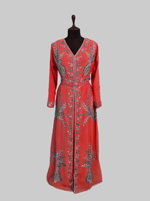 Red color Full Sleeves Handmade Moroccan Kaftan 1