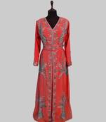 Red color luxurious Full Sleeves Handmade Moroccan Kaftan.