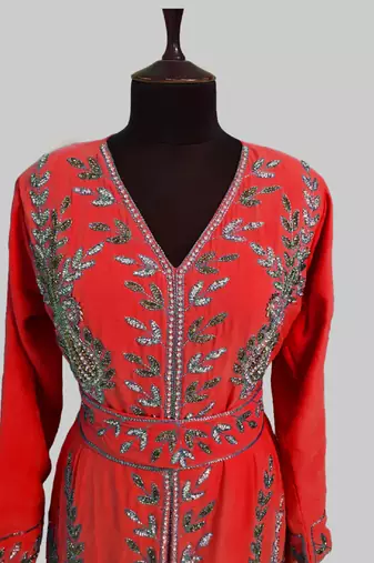 Red color Full Sleeves Handmade Moroccan Kaftan