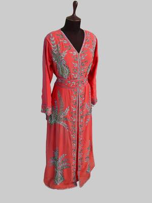 Red color Full Sleeves Handmade Moroccan Kaftan 3