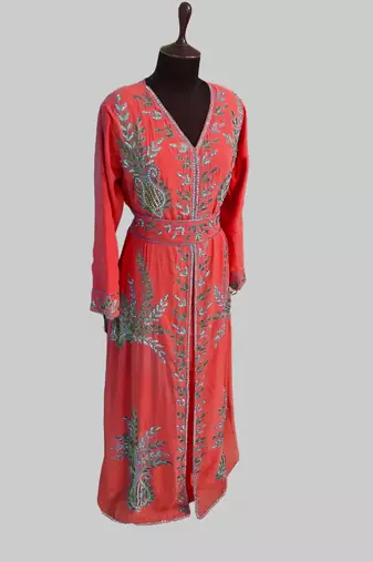 Red color Full Sleeves Handmade Moroccan Kaftan