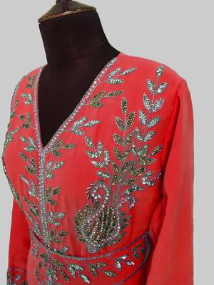 Red color Full Sleeves Handmade Moroccan Kaftan 4
