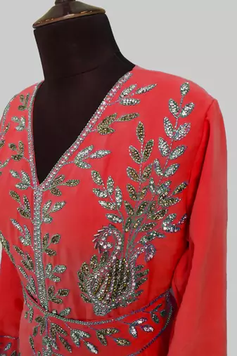 Red color Full Sleeves Handmade Moroccan Kaftan