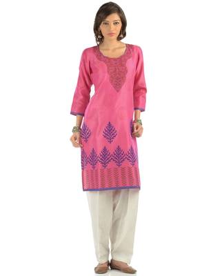 Pink Block Print Chanderi Kurta 1