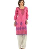Pink Block Print Chanderi Kurta