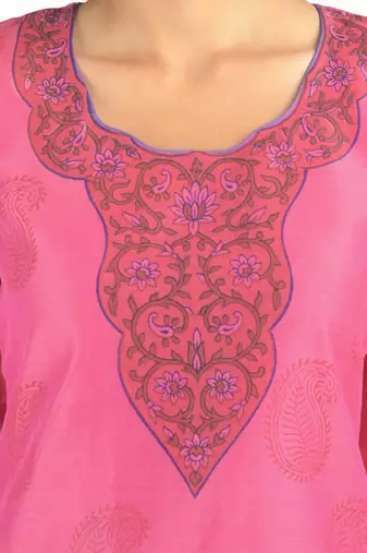 Pink Block Print Chanderi Kurta