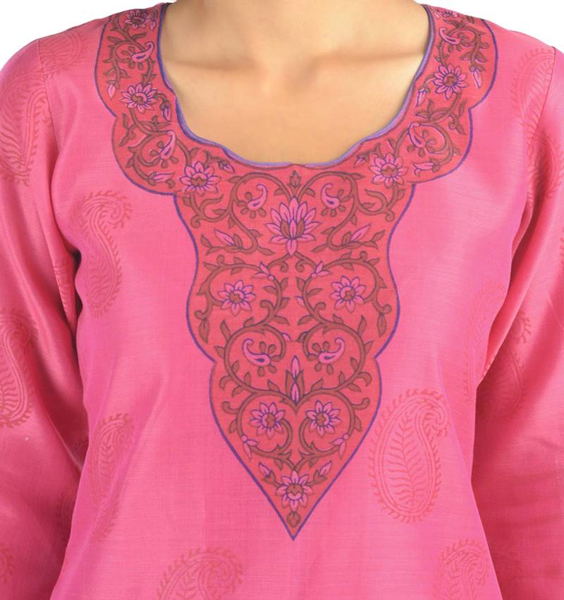 Pink Block Print Chanderi Kurta