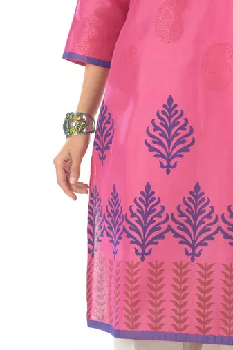 Pink Block Print Chanderi Kurta
