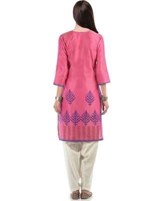 Pink Block Print Chanderi Kurta 4
