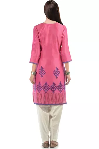 Pink Block Print Chanderi Kurta