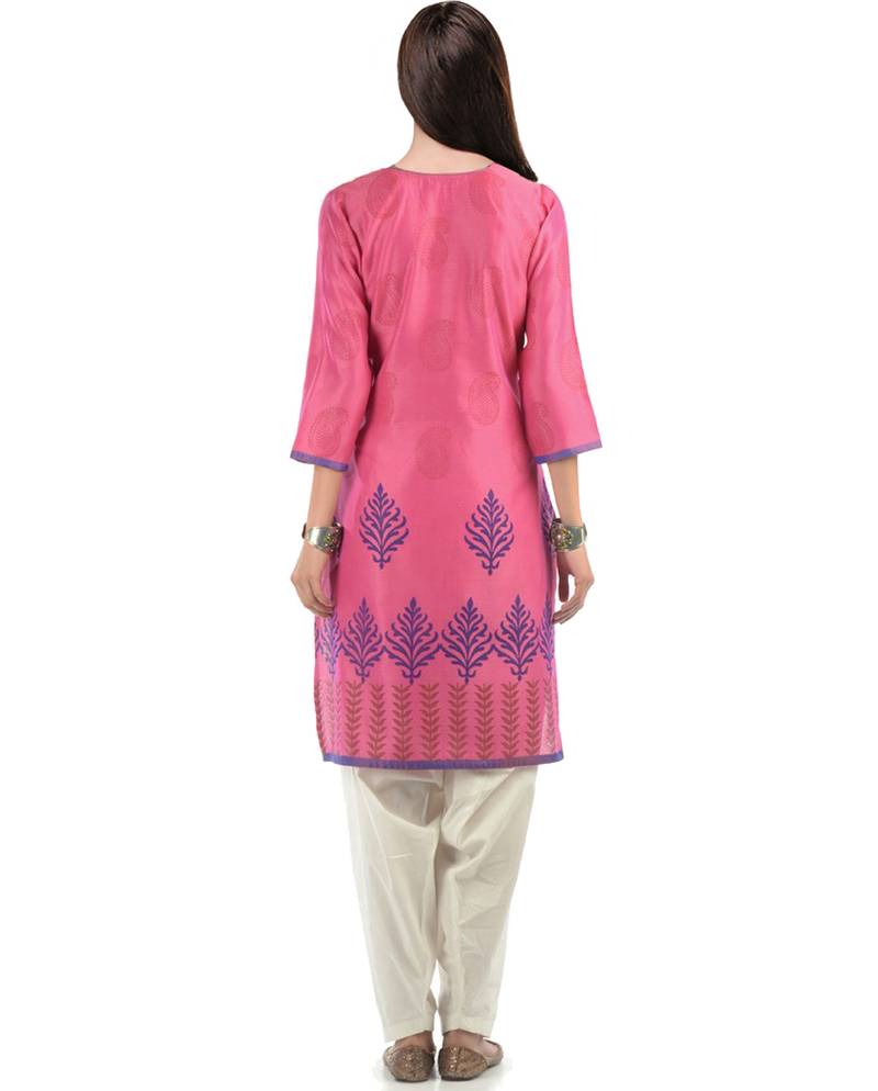 Pink Block Print Chanderi Kurta