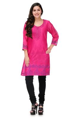Pink Block Print Cotton Silk Kurta 1