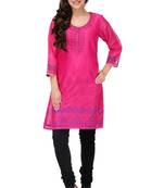 Pink Block Print Cotton Silk Kurta