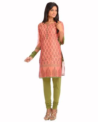Light Pink Block Print Cotton Silk Kurta 1