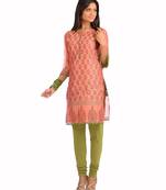 Light Pink Block Print Cotton Silk Kurta