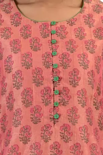 Light Pink Block Print Cotton Silk Kurta