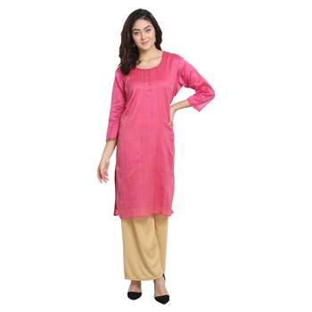 Pink Cotton Silk Embroidered Kurta 1