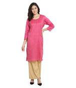Pink Cotton Silk Embroidered Kurta