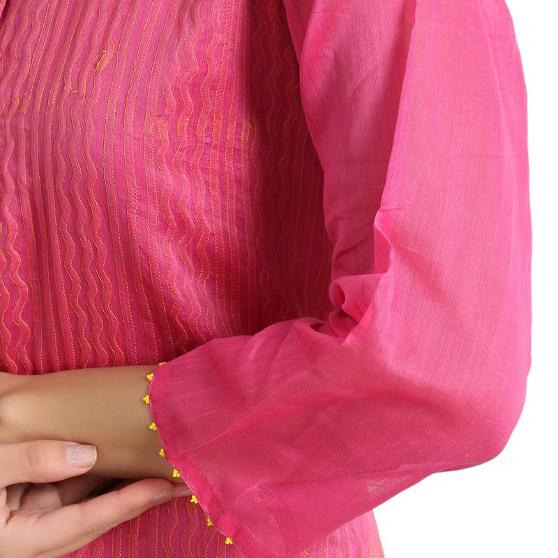 Pink Cotton Silk Embroidered Kurta