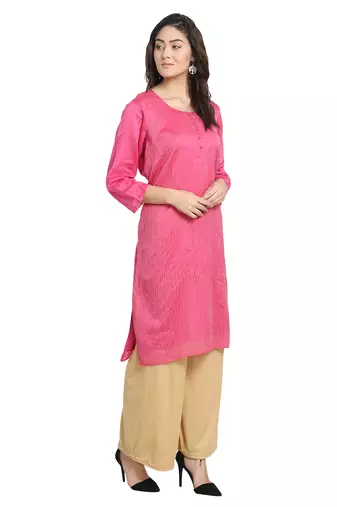 Pink Cotton Silk Embroidered Kurta